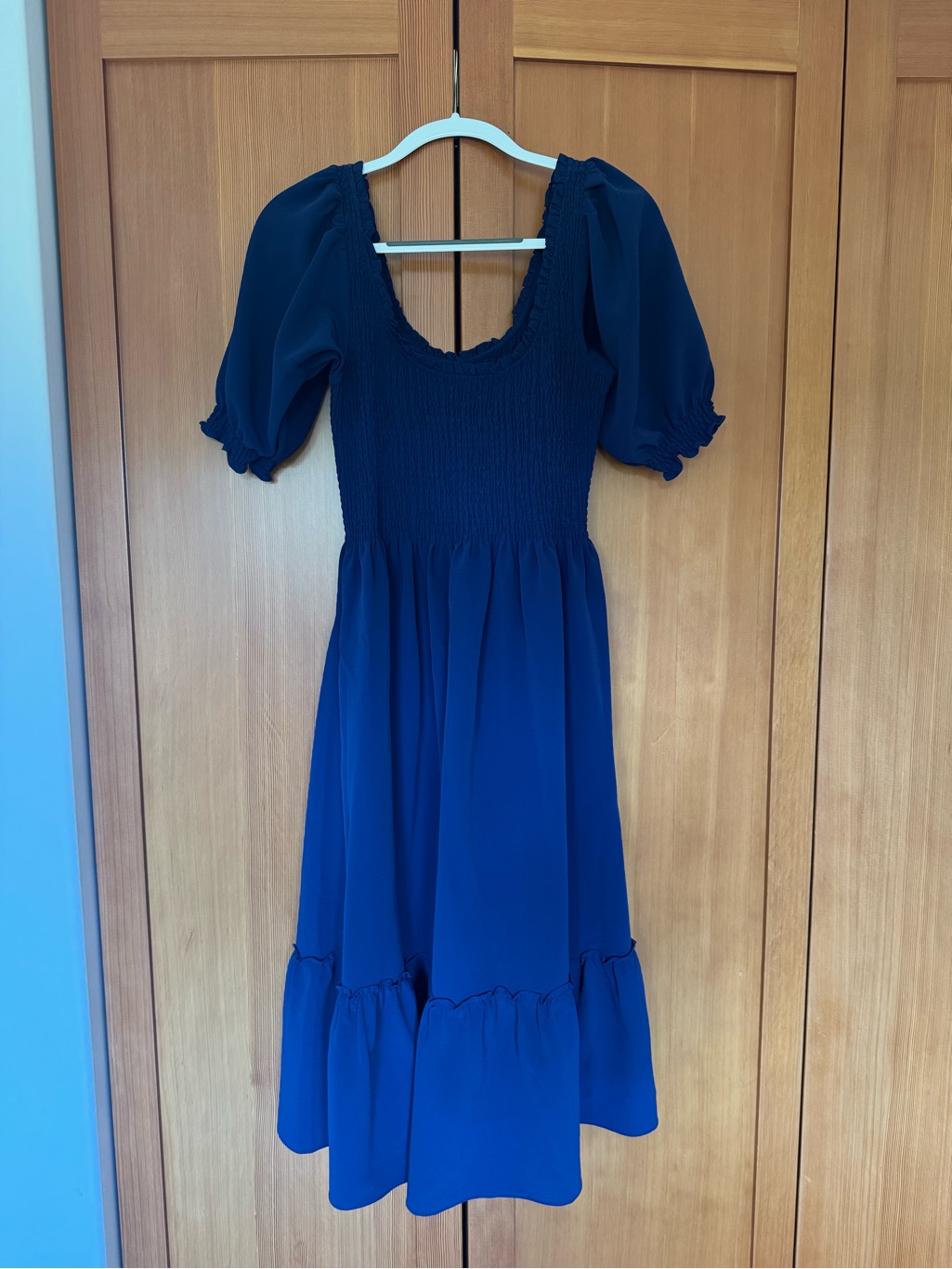 Blue Puff-Sleeve Smocked Midi Dress - The Louisa Nap Dress